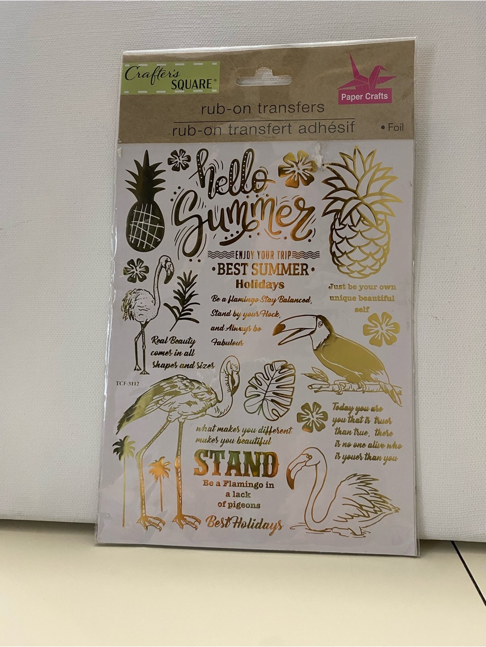 Crafter’s Square Tropical Flamingo Rub On Transfers Gold Foil Scrapbooking
